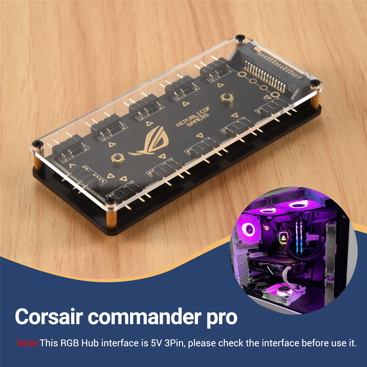 RGB LED Hub Splitter com Cabo de Extensão, 5V, 3Pin, 10 Port, 50cm