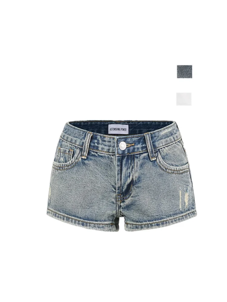 Retro American Hot Girl Style Worn-look Jeans Short Pants Low Waist Slimming Sexy Bodycon Trendy  Skirts for Women