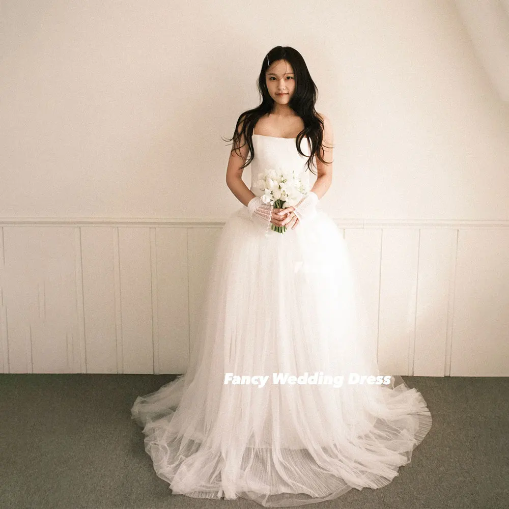 Fancy Fairy Spaghetti Straps Wedding Dress Korea Photo Shoot A Line Soft Tulle Bridal Gown Floor Length Back Corset Customized