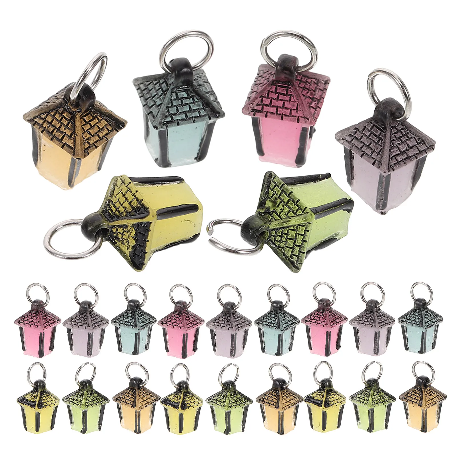 30Pcs Luminous Micro Landscape Accessories Resin Crafts Tiny Hanging Lantern Miniature Christmas Village Decor