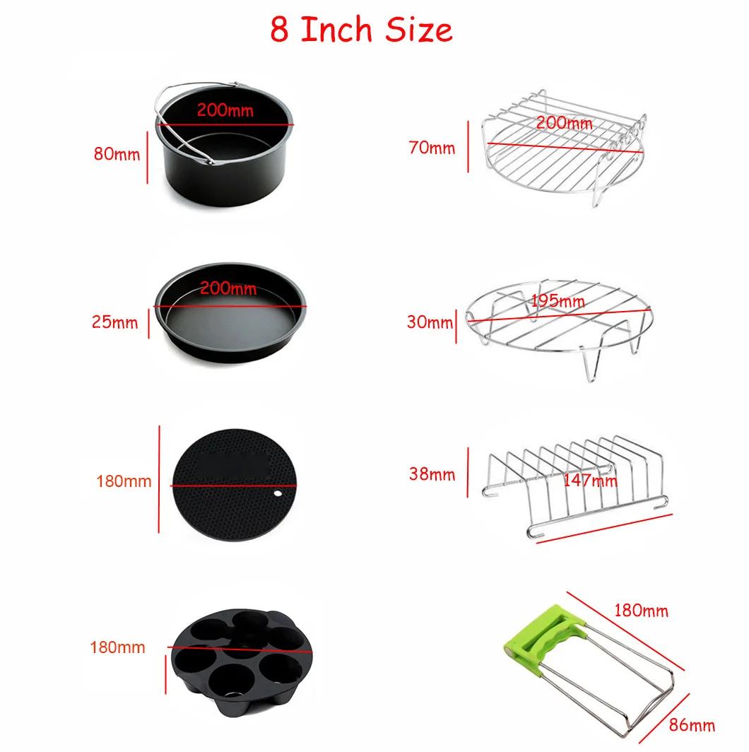 7 Inch / 8 Inch Air Fryer Accessories for Gowise Phillips Cozyna and Secura Fit all Airfryer 3.73.7 4.2 5.3 5.8QT baking pan