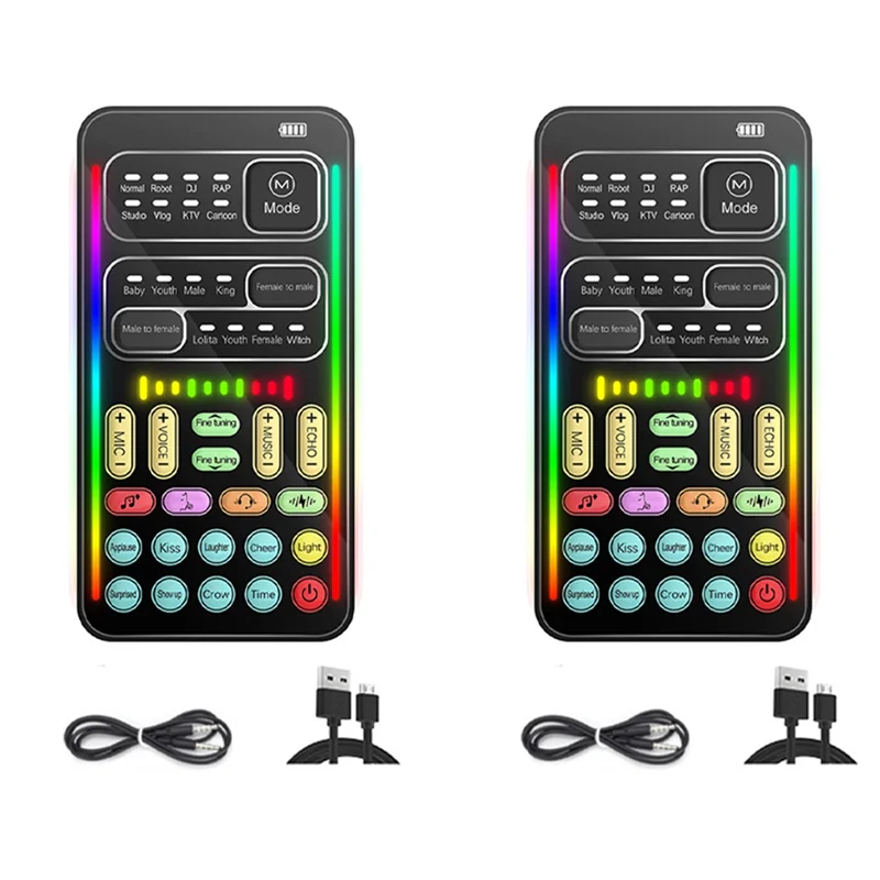 2X I9 Voice Changer Multiple Audio Effect Bluetooth Live Sound Cards Ultra-Thin Live Sound Card Mic Voice Changer-Y47A