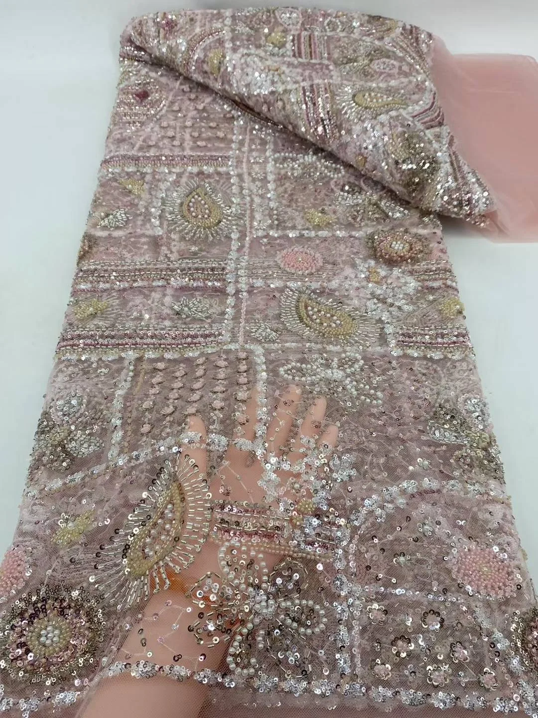 Wholesale African Lace Fabric with Sequins and Beads, Nigerian Bridal, French Wedding, High Quality, LY6711, 2025