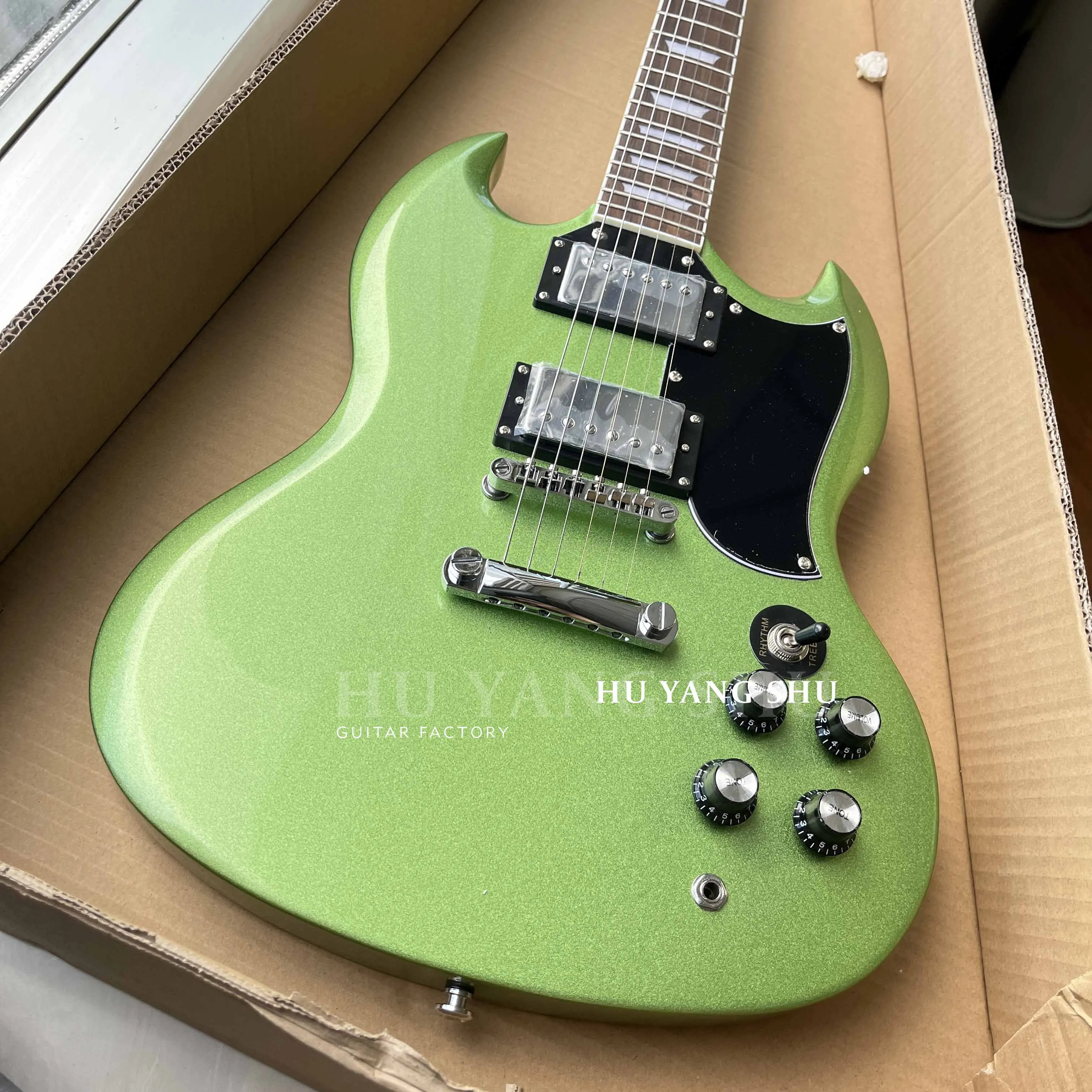 Envío Gratis SG guitarra eléctrica verde oliva H-H pastillas Hardware cromado