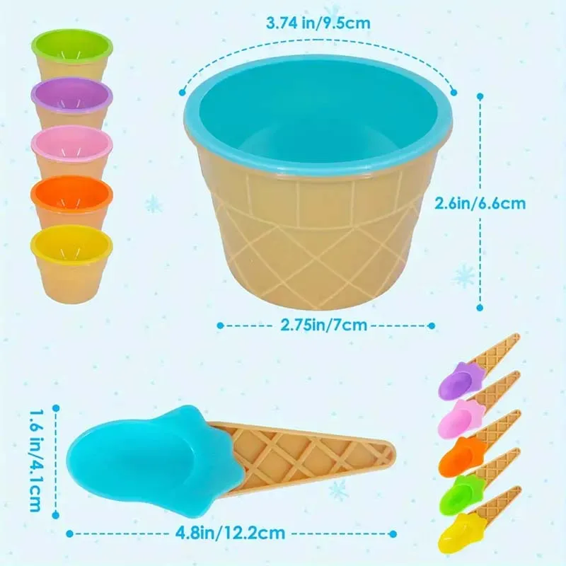 6 Sets Ice Cream Bowl and Spoon Plastic Reusable Ice Cream Bowl Cartoon Egg Cone Children Fruit Dessert Bowl Kitchen Accessories