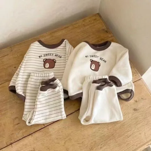 

Children's cartoon bear casual set,baby spring and Autumn loose sweatshirt two-piece set, newborn clothes