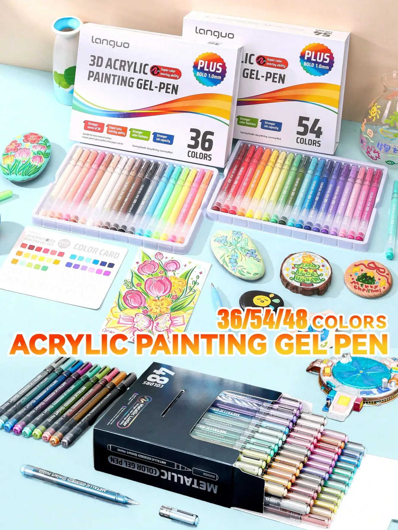 

Blue Fruit 3D Acrylic Painting Gel Pen Set 36/48/54 Colors Multiple Specifications Available 1.0mm Press-Type Spring Pen Tip Large Capacity High Coverage Ink Suitable for Multiple Materials Hand Drawing / Stone Ceramics / Journal Illustrations Special Art