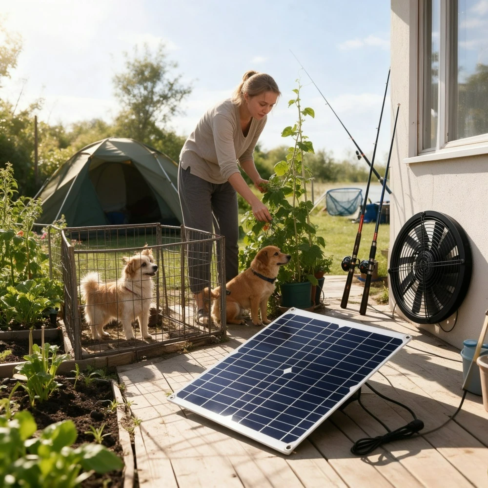 25W Solar Panel Fan Kit Solar Powered Outdoor Ventilation Fan for Storage Shed Chicken Coop Dog House Greenhouse Pet Kennel Heat