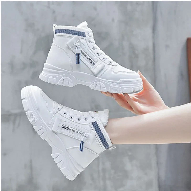 Winter Women\'s Walking Shoes High Top Jogging Sneakers Students Plush Thick Warm Booties Woman Female Snow Short  Ankle Boots