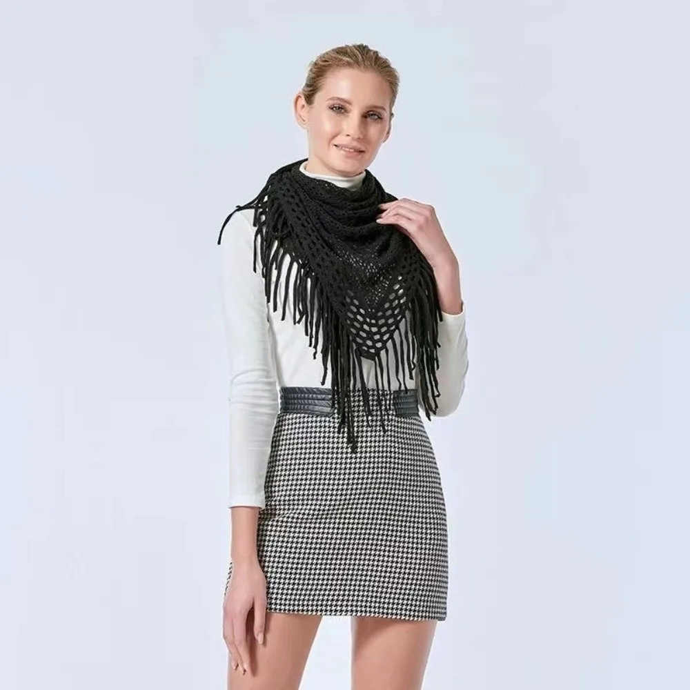 Casual Retro Knitted Shawls Solid Color Soft Tassels Shawls Versatile Breathable Women Shawls for Women