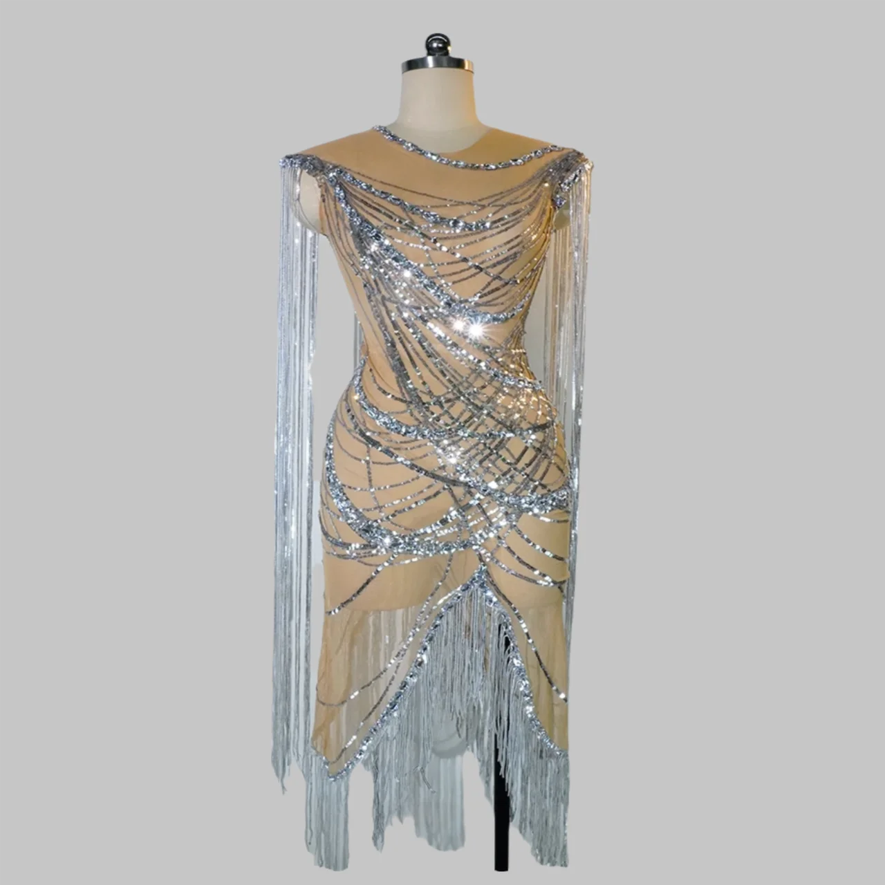 

Sparkly Rhinestone Fringe Dress Women Sexy Birthday Wedding Party Prom Bar gogo Drag Queen Costume Outfit Stage Wear Festival
