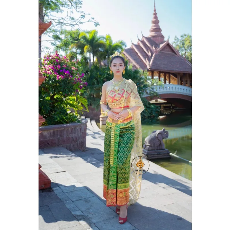 Traditional Clothing for Women Southeast Asian Clothes High Quality Bronzing Ahom Shan Dai Custuome Top Skirt Sets Thai Dress