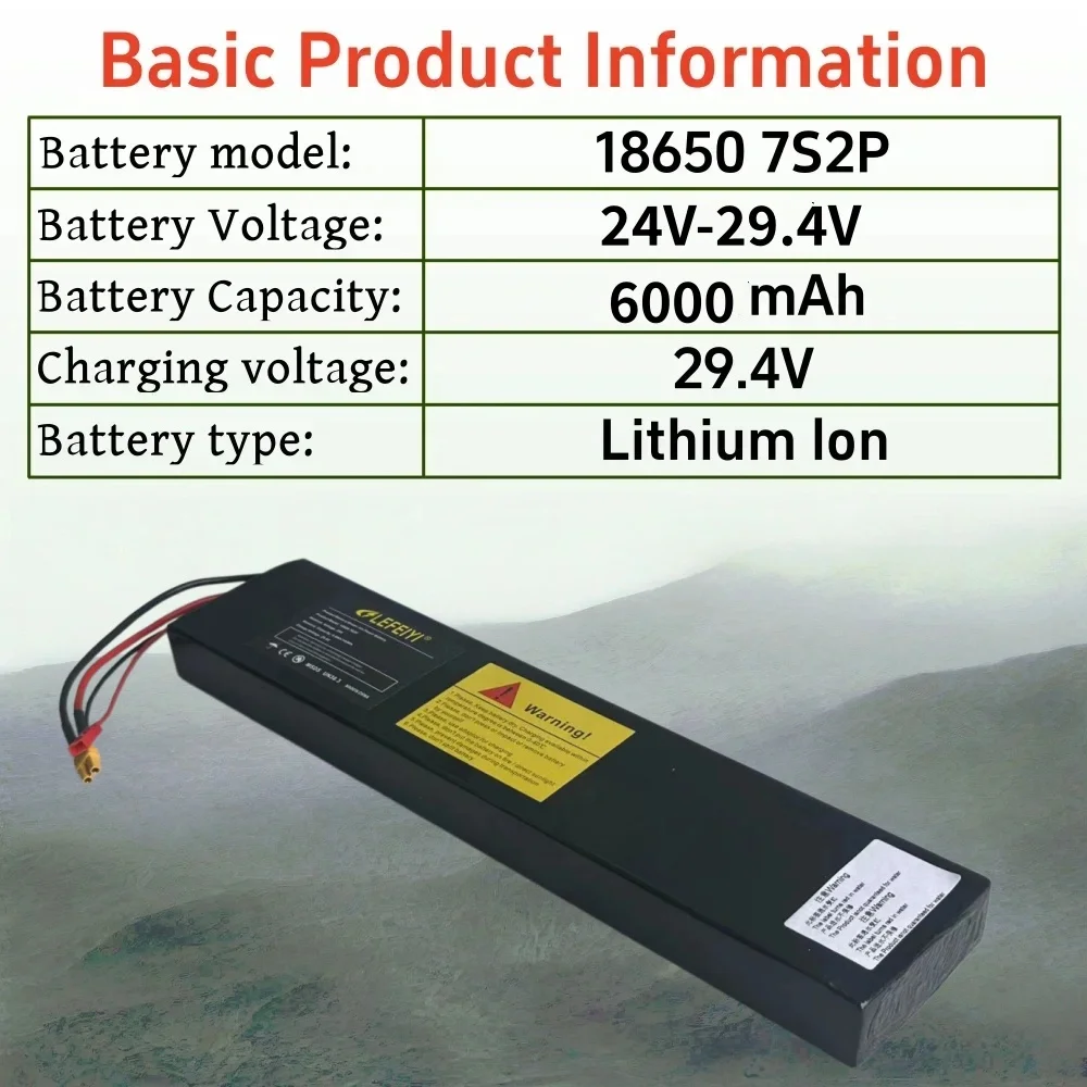 24V 6000mAh  7S2P Li-ion Rechargeable Battery Pack 25.2V Suitable for Battery Replacement of 29.4V Electric Scooters