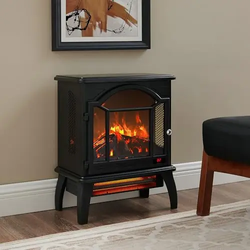Fireplace Stove with Remote Control, Flame Colors Effect with 4 Adjustable Brightness, 18 Inch 3D Flame Electric