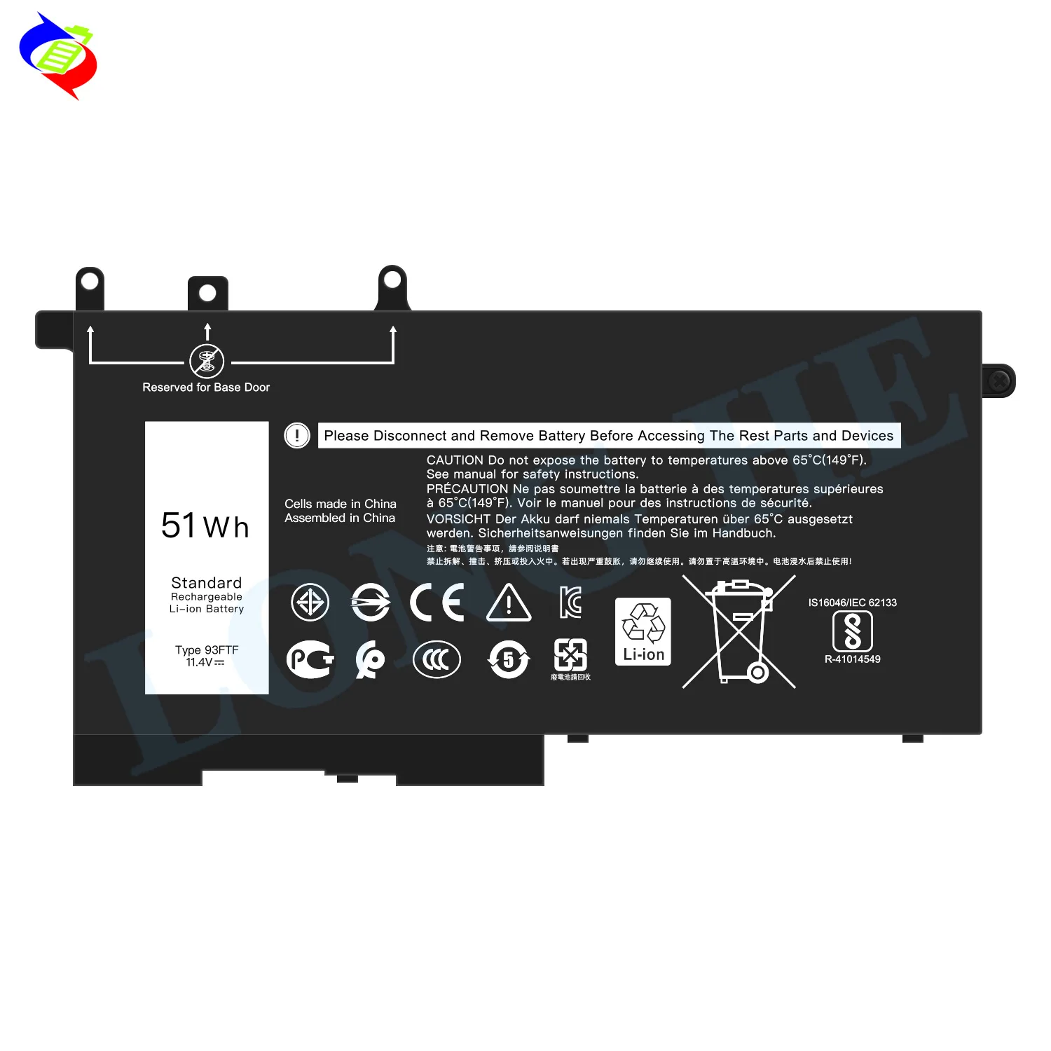 93FTF Laptop Battery for Dell Latitude 5280 5480 5580 5490 5590 E5280 E5480 E5580 11.4V 51Wh Replacement Battery 3DDDG GJKNX