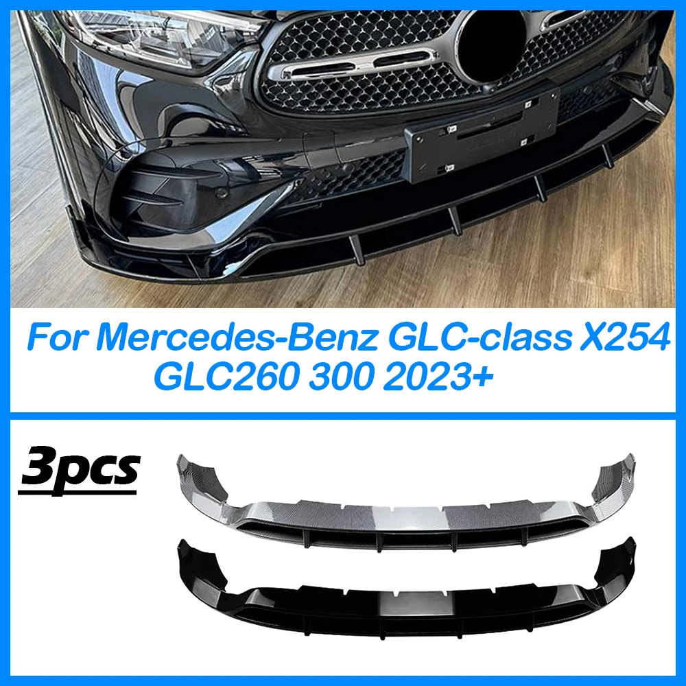 For Mercedes-Benz GLC-class X254 GLC260 300 2023+ Car Front Bumper Lip Body Kit Spoiler Splitter Anterior Chin Diffuser Black