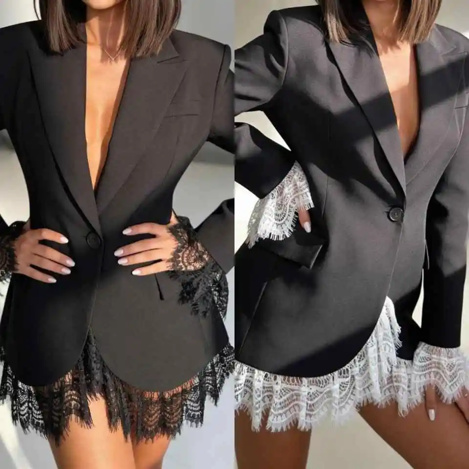 

New Chic Women's Suit 1 Piece Slim Fit Jacket Peaked Lapel Lace One Button Office Business Occasion Customized