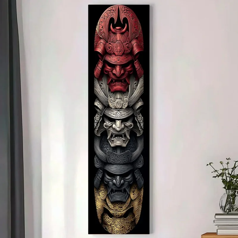 VIKAMA Samurai Hannya Mask Tapestry - Layered Japanese Wall Hanging, Ukiyo-e Art Scroll, Cool Decor for Men, Anime Room