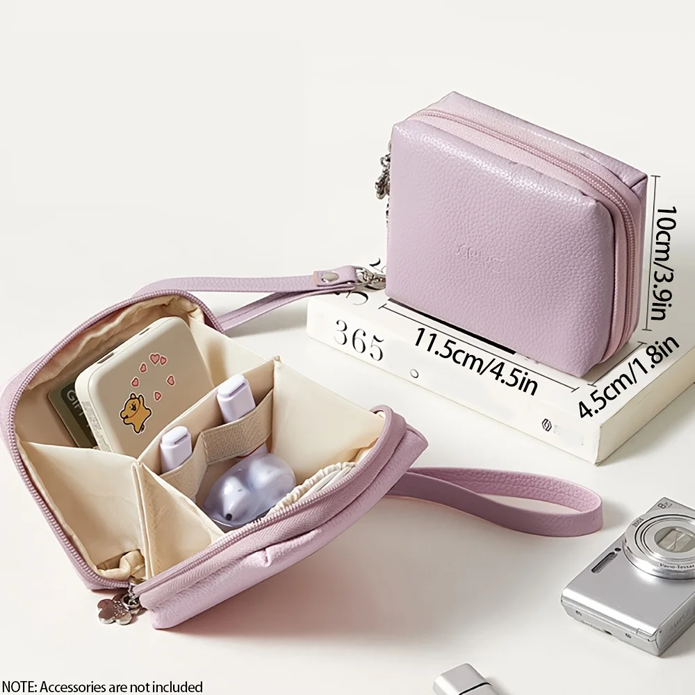 

Lychee Texture PU Cable Organizer Pouch Digital Accessories Storage Bag