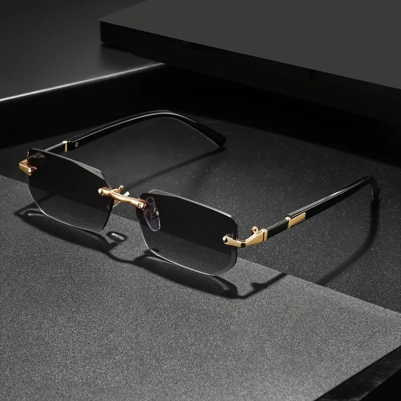 Rimless Small Cut Edge Sunglasses, Unisex Vintage Photo Accessory