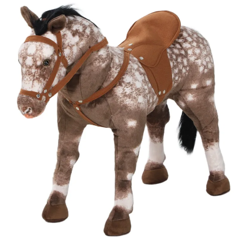 Ride on Horse, Riding Horse with Neighing Sound, Saddle, Stirrups, Ride on Animal for Kids Boys Girls 3-8 Years Old, Brown