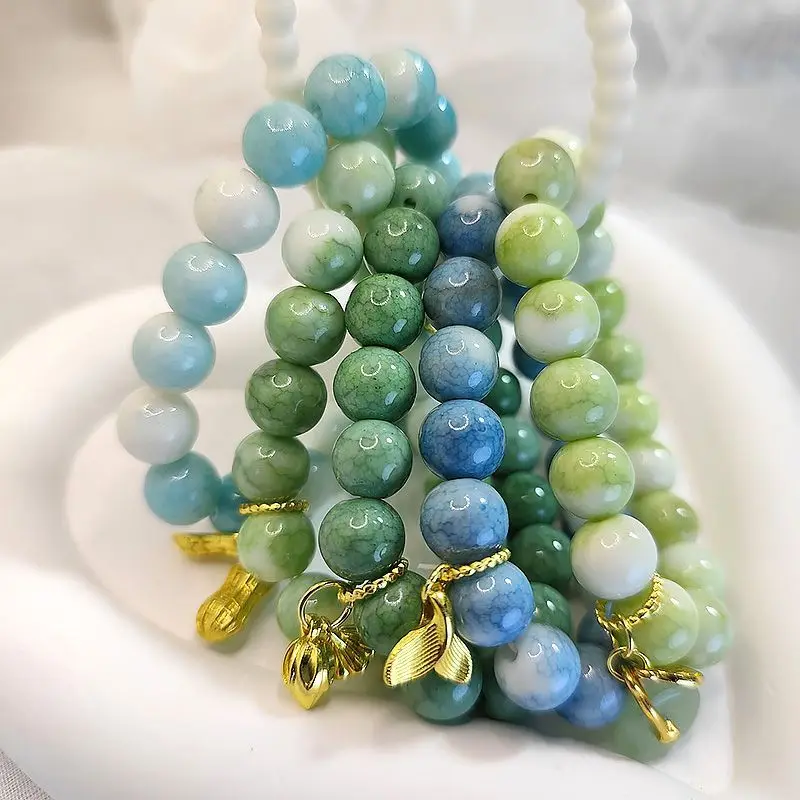 

10pcs Random Pendant Ceramic Bracelets Wholesale Gradient Beads Bohemian Jewelry Gift