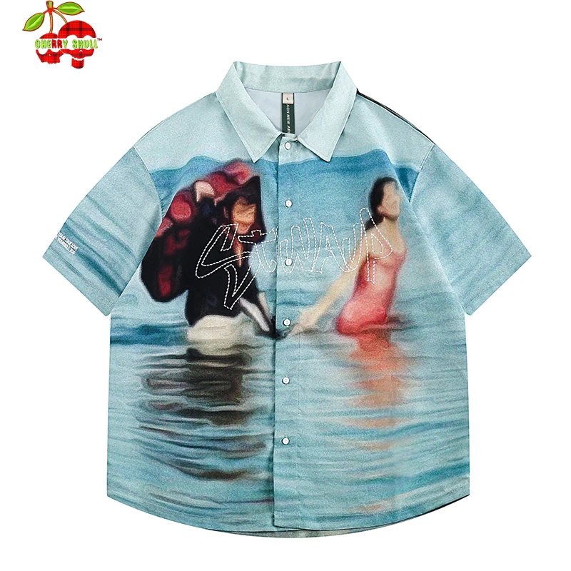 

Summer Men's Beach Hawaiian Shirt Man Fashion Woman Large Size Blouses 2024 Short Sleeve Mens Shirts Luxury Designer Brand Top