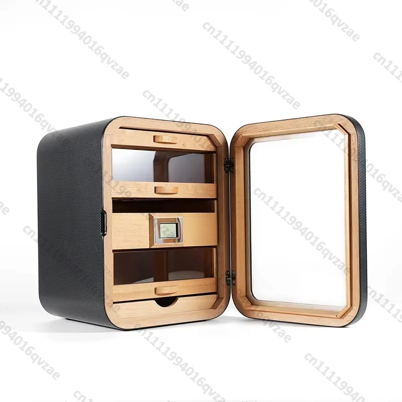 Three-layer Wooden Cigar Box Wooden Cigar Cedar Storage Box with Hygrometer