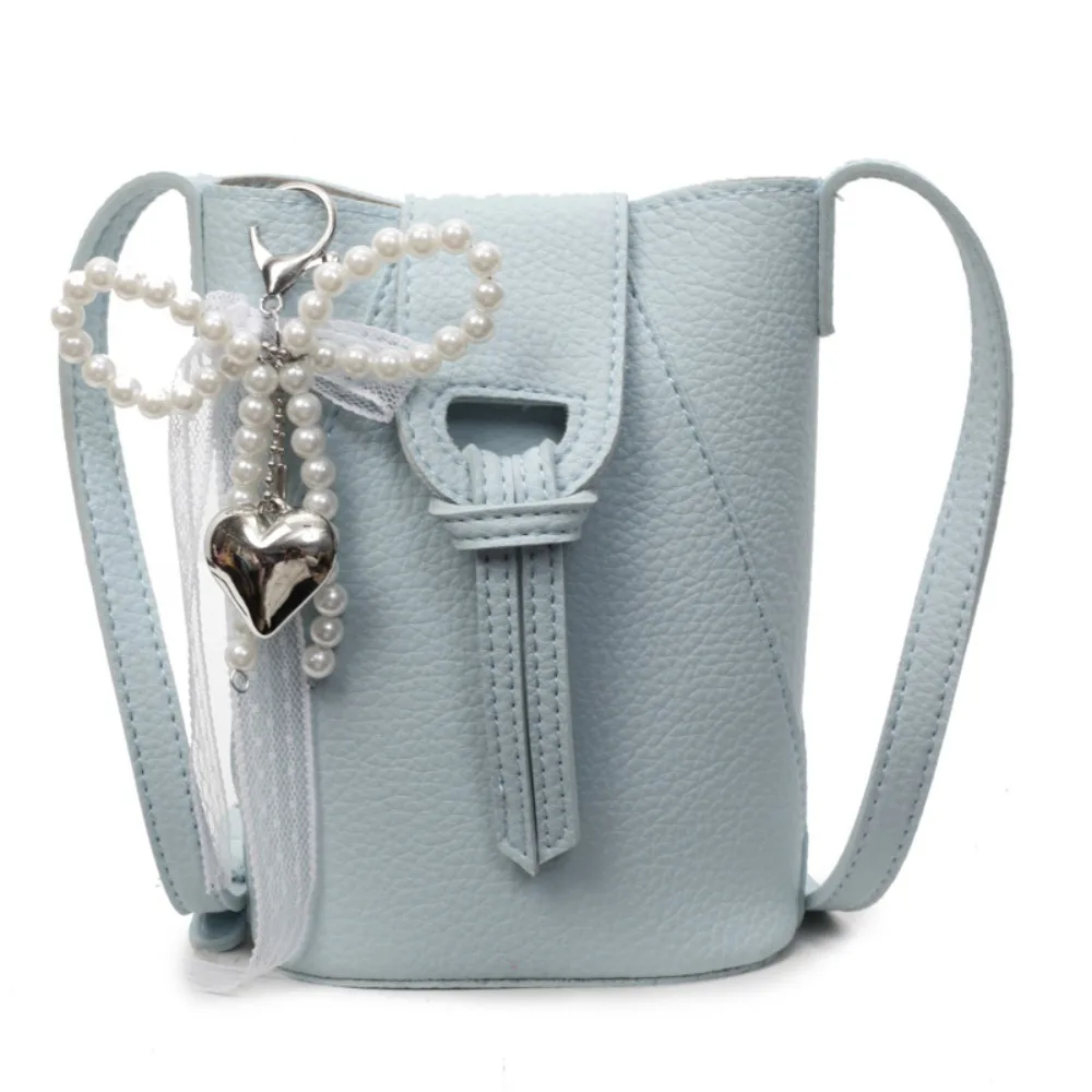 

Casual Cute Small Square Bag PU Leather Storage Bag Crossbody Phone Pouch Pearl Bow Pendant Luxury Single Shoulder Bag Outdoor
