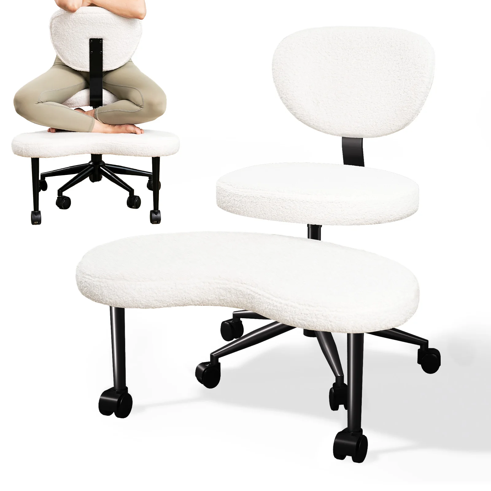 Patbrela Ergonomischer Bürostuhl mit gekreuzten Beinen, drehbarer Rückenlehne, höhenverstellbar mit Rollen, ADHS-Meditationsstuhl, Schreibtischstuhl, Kniestuhl