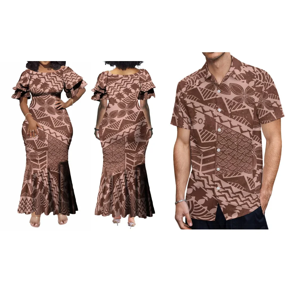 Samoa Fiji Islands Custom Couple Set Couple Holiday Party Dress Polynesian Tribal Ethnic Style Fashion Tight Fishtail Dress