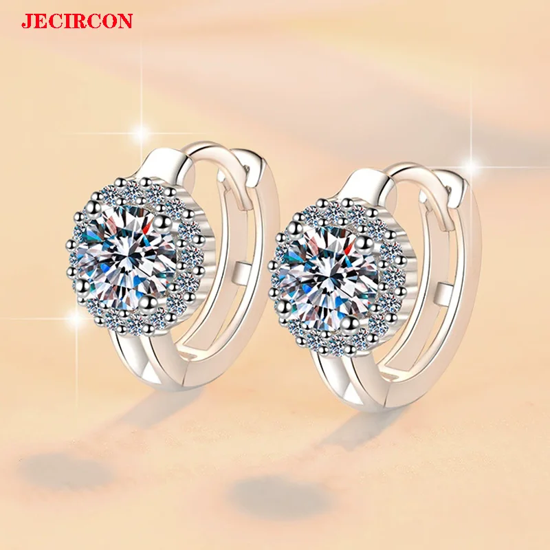 

JECIRCON Круглые серьги-кольца из стерлингового серебра S925 с муассанитом 0,5 карата и 1 карата, модные, универсальные, элегантные застежки для ушей в корейском стиле