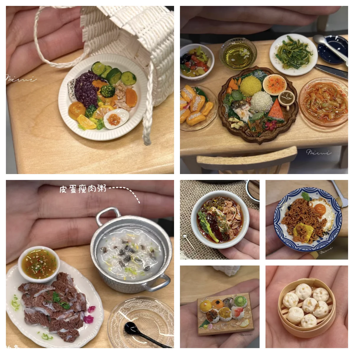 

Handmade Clay Miniature Asian Food Set - Chinese Scallion Noodle, Japanese Ramen & Weight Loss Meal, Dollhouse Food Toys Decor