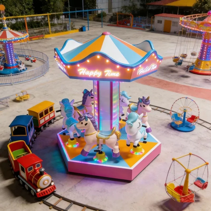 Carrusel Infantil Operado con Monedas, Mini Carrusel para Parques de Diversiones, Juegos Mecánicos para Niños, Promoción de Ventas