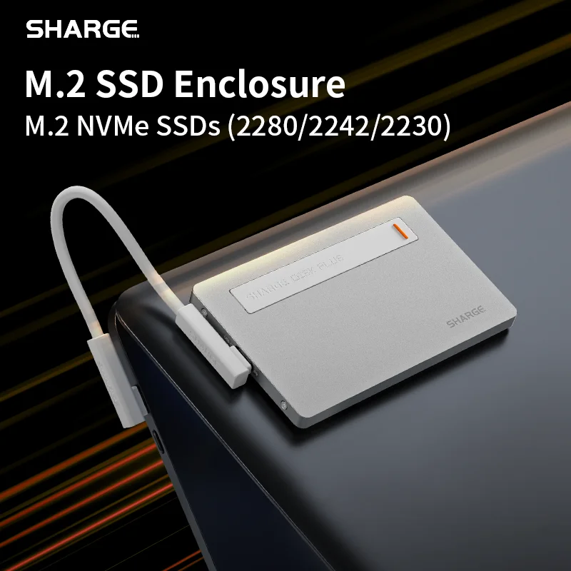SHARGE Disk plus M.2 NVMe SSD Enclosure Small External SSD Case 10Gbps USB C 3.2 Gen2 100W PD for MacBook iPhone16 Steam Deck