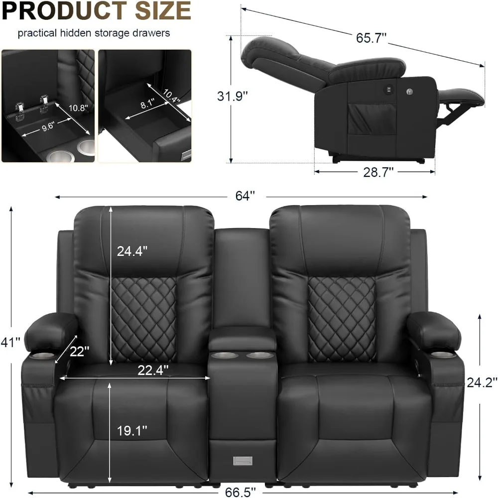 Living Room Furniture Set, Loveseat Recliner 2 Seater and 360° Swivel Recliner Chair with Massage, Luxury Reclining Sofa 2PC Set