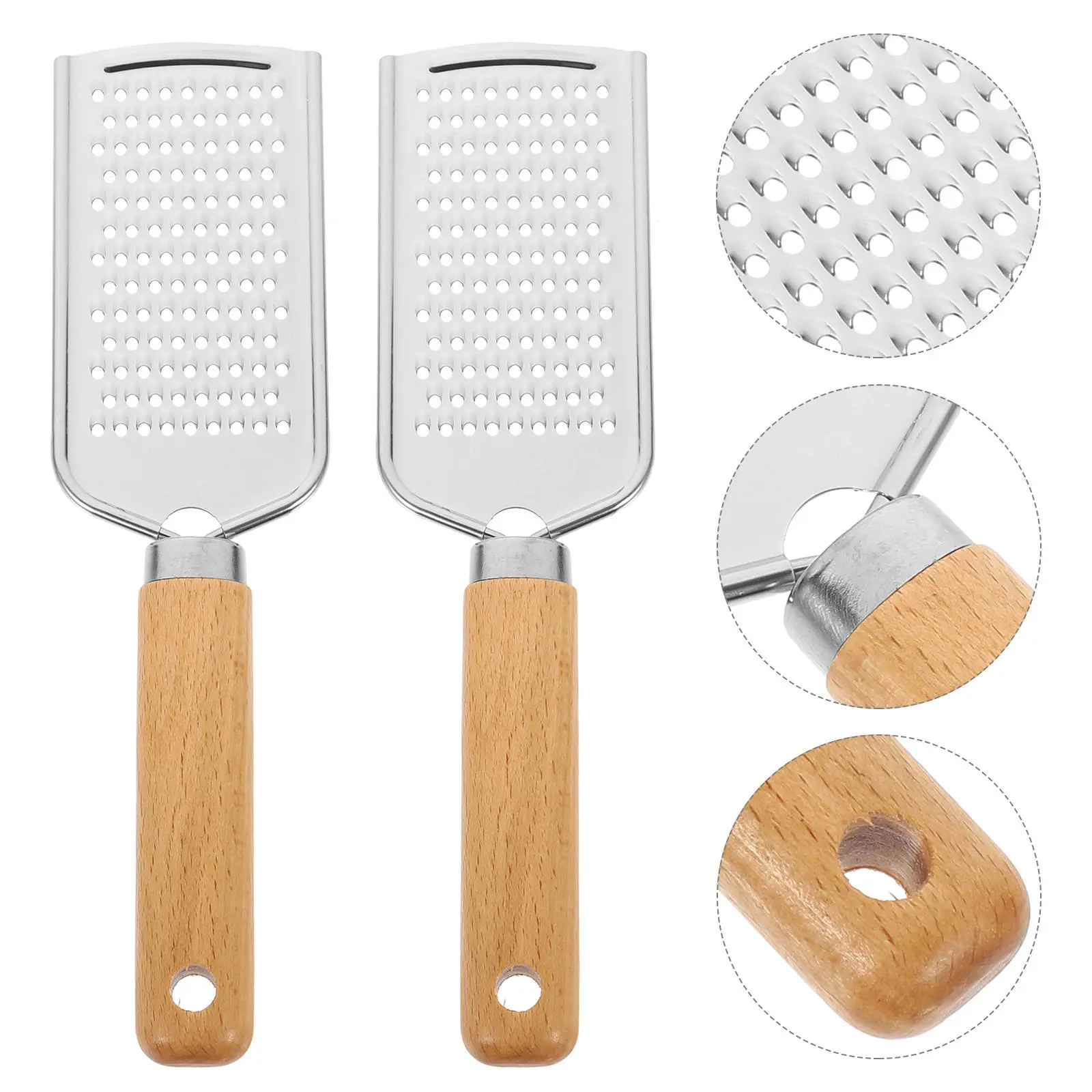 2Pcs Professional Cheese Grater Stainless Steel Multipurpose Grater with Wooden Handle for Kitchen Cheese Shaving Slicing