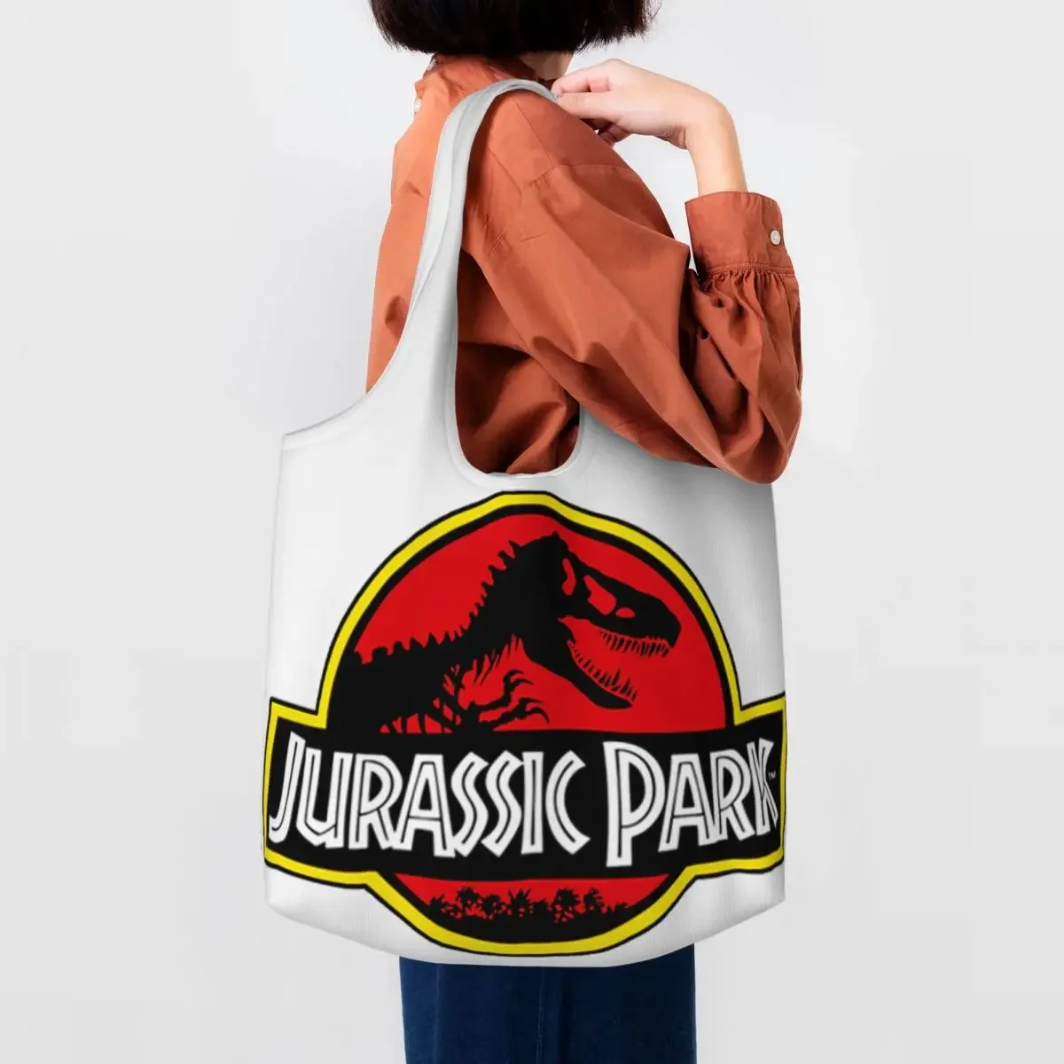 Custom Jurassic Parks Canvas Shopping Bag Women Durable Large Capacity Grocery Dinosaur World Shopper Tote Bags Handbags