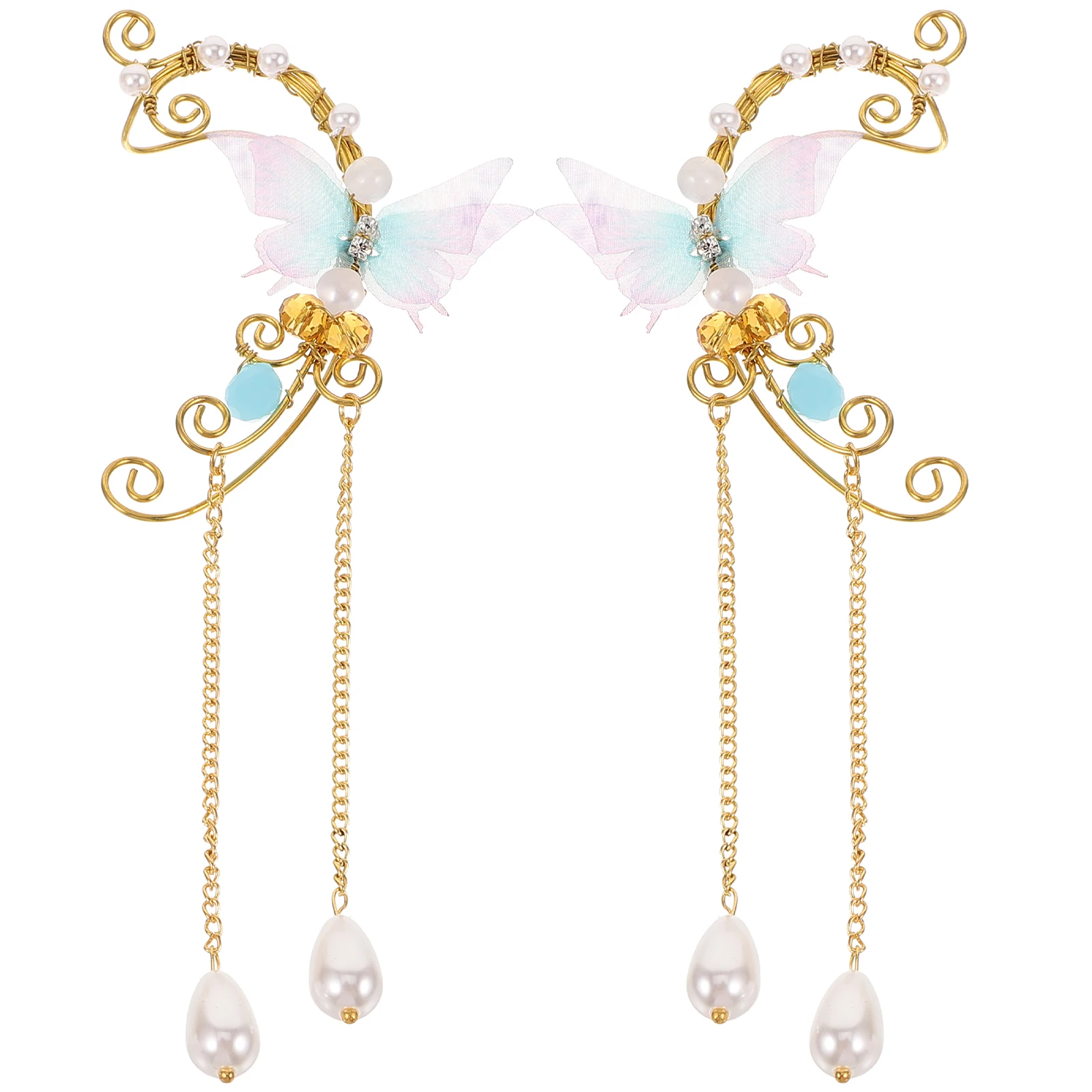 

1 Pair Non Piercing Tulle Butterfly Ear Clips Elven Earrings Accessories Women Color Thin Material Festivals Gifts