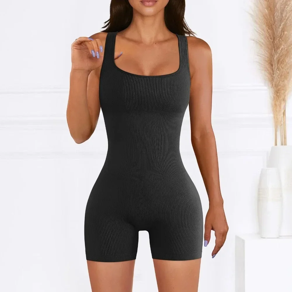 Threaded Sleeveless One-piece Yoga Suit, Tight-fitting Suit, Sports Fitness Suit, Sexy Peach Hip-lifting Slim-fit One-piece