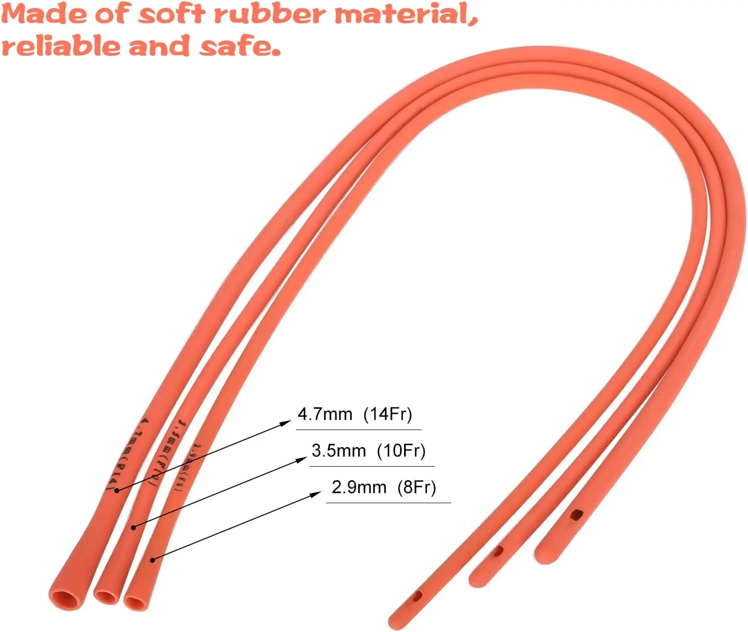 Tierfütterungsset - 3-teiliger roter Gummifütterungsschlauch (8 Fr, 10 Fr, 14 Fr) mit 3-teiliger 10/30/60 ml Spritze – Detail 3