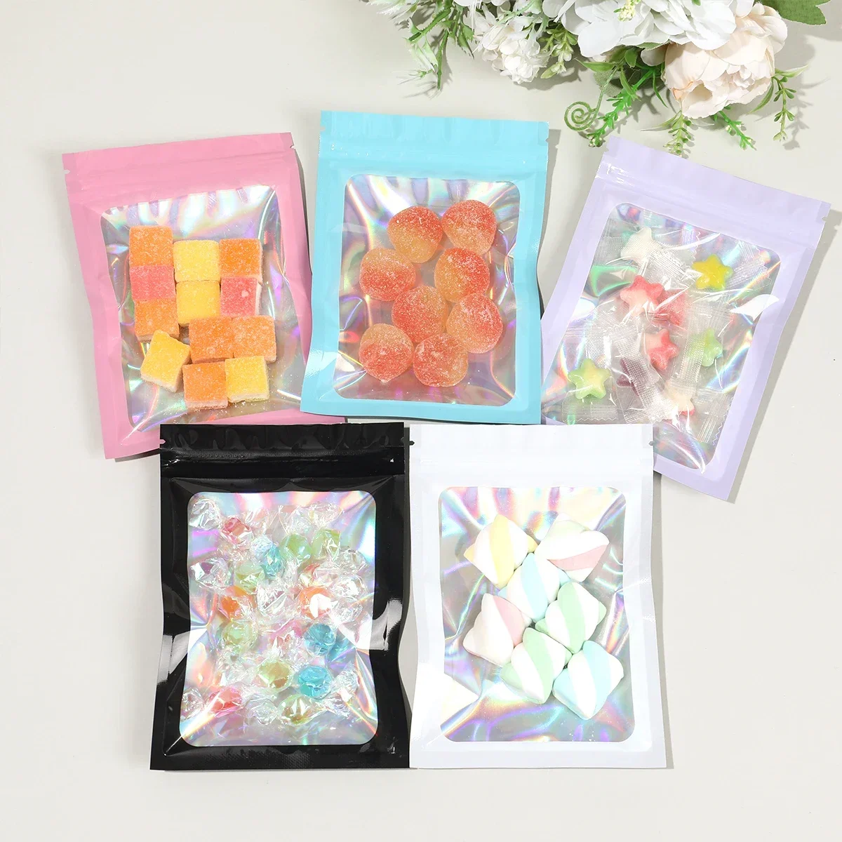 1/5/10Pc Laser Zip Lock Plastic Bag Hologram Resealable Jewelry Gifts Food Packaging Pouches WaterProof Flat Zipper Storage Bags