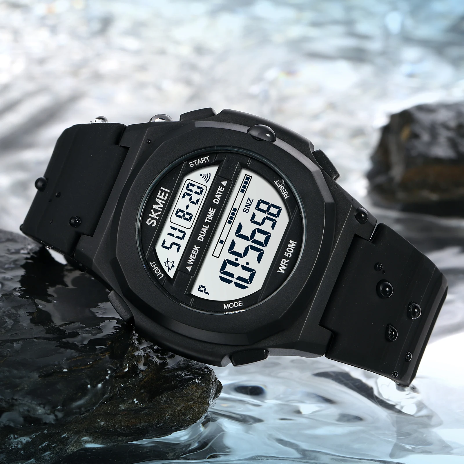 SKMEI 5Bar مقاوم للماء كرونو ساعة اليد الرقمية مصباح ليد للرجال النساء الساعات الرياضية الذكور ساعة ساعة إلكترونية Reloj Hombre
