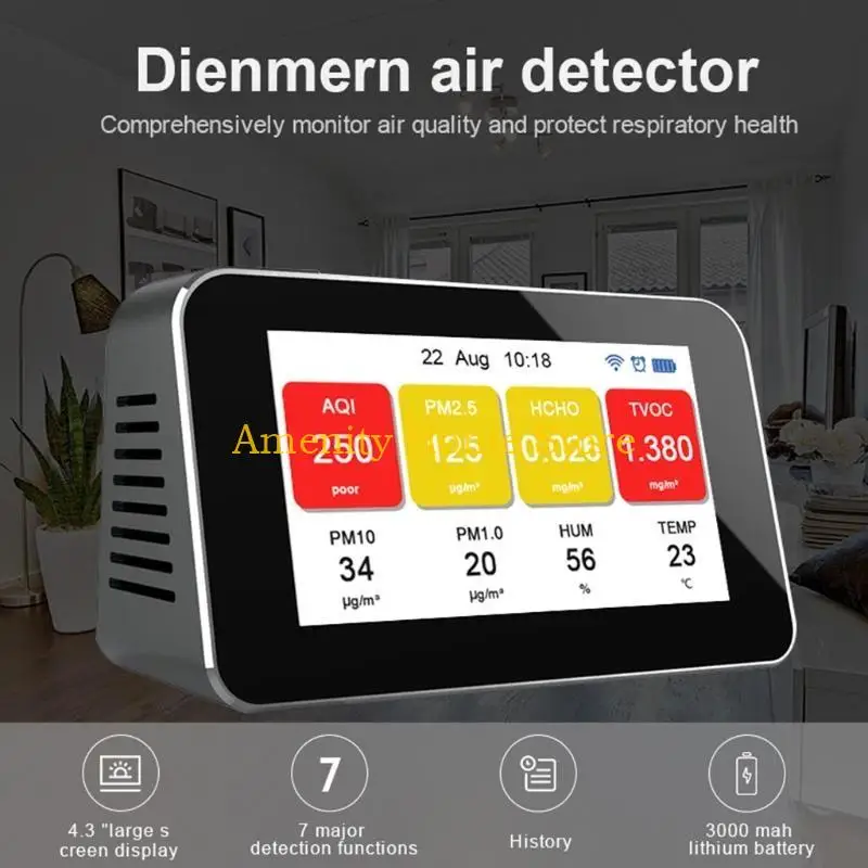 

F26C Детектор качества воздуха с датчиком летучих газов PM2,5/PM10/PM1,0 Микронный монитор пыли Тестер CO2 Монитор TVOC пыли