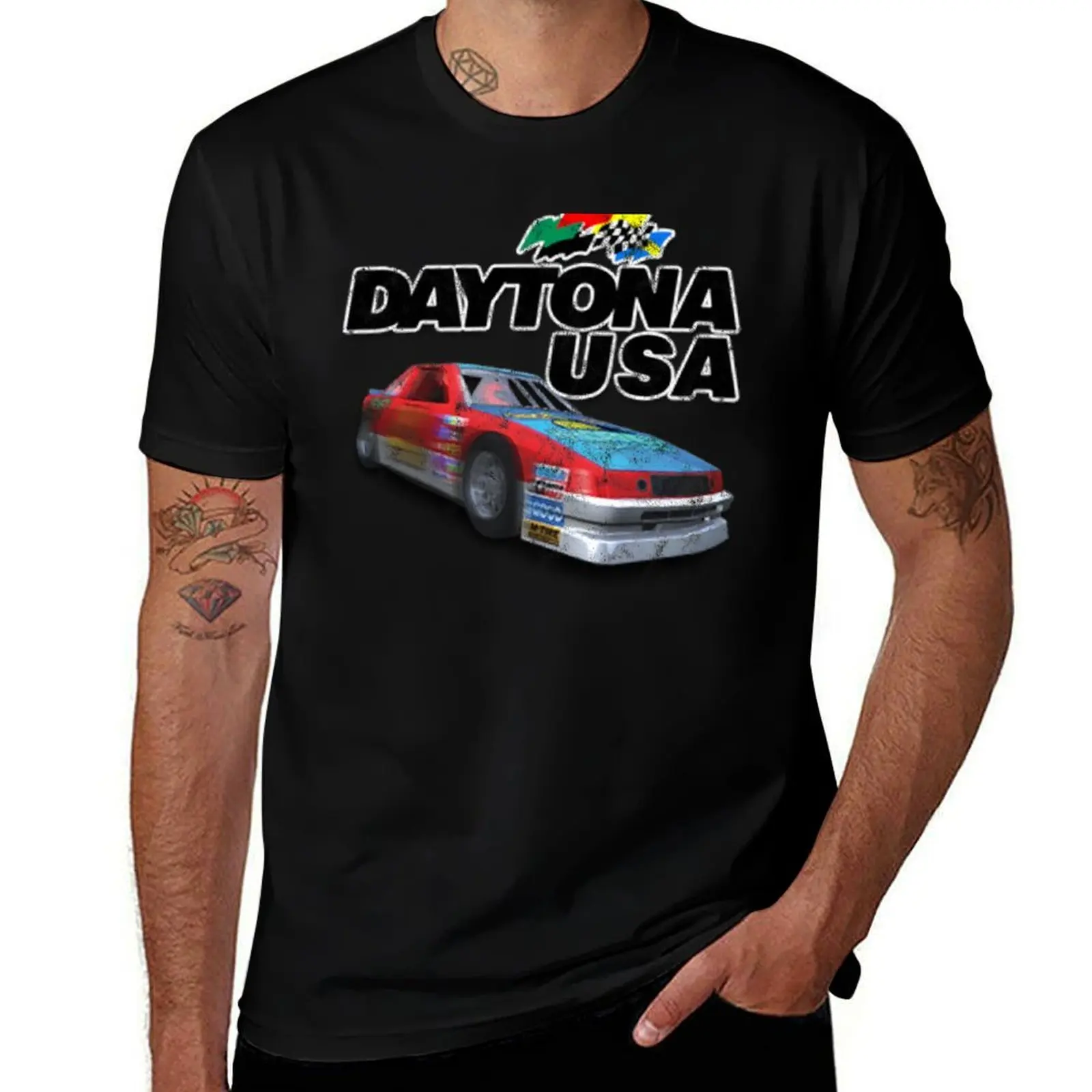 

Daytona USA Distressed Car Logo T-Shirt cotton tshirt 100% t shirt men 100% cotton luxury brand T-Shirt