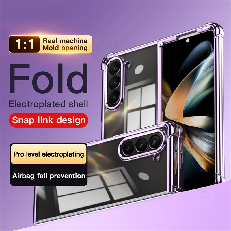 

Plating Shockproof Armor Soft Clear Case For Samsung Z Fold 7 5G Four Corners TPU Transparent Cover For Galaxy Z Fold7 6 5 Cases