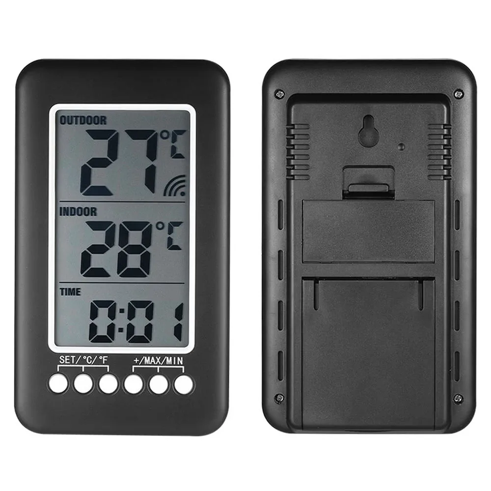 

℃/℉ Digital LCD Thermometer Wireless Indoor/Outdoor Thermometer 12/24 Hour Clock Display Temperature Meter with Transmitter