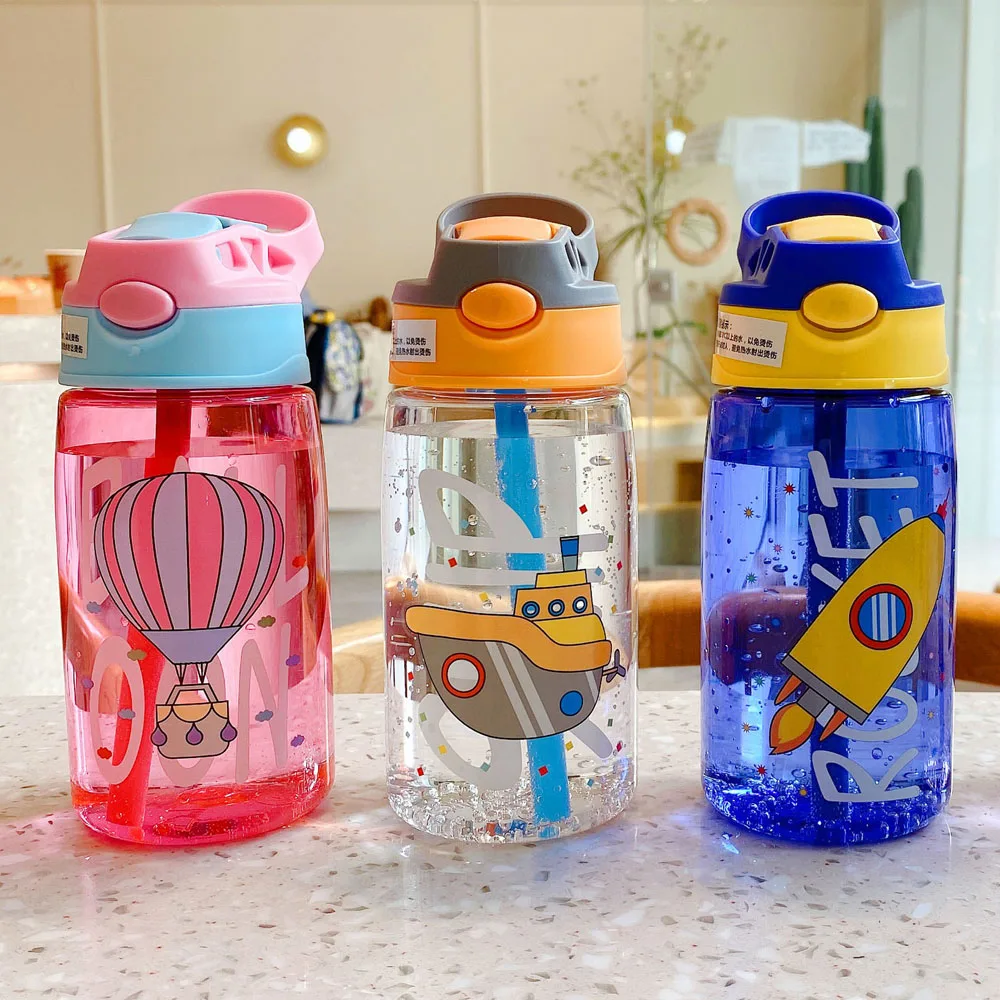 Portable Cute Leakproof Water Cartoon Soft Silica Gel Straw Water Bottles Water Sippy Cup Children's Cups Feeding Cups