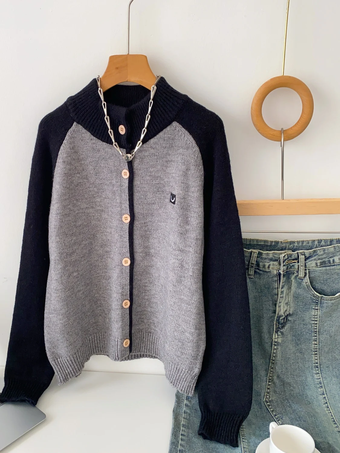 فضفاضة تناسب اللون بلو جولة Ne Long Sve محبوك Jaet المرأة عارضة Sle الشتاء Faionable المفتوحة سترة سترة