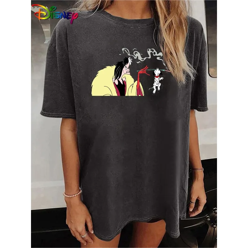 

Женская футболка с рисунком Диснея 101, дилматин, круэллы и далматин, дышащий топ с короткими рукавами и заниженными плечами